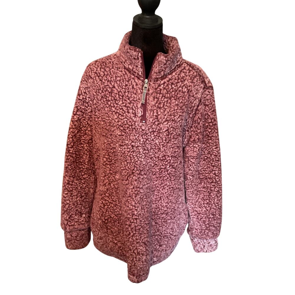 Weatherproof Vintage Womens Sherpa Fleece Pullover 1/4 Zip Mauve Pink Jacket L